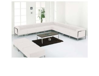 12 PC White LeatherSoft Modular Sectional & Ottoman Set - Stainless Steel Legs