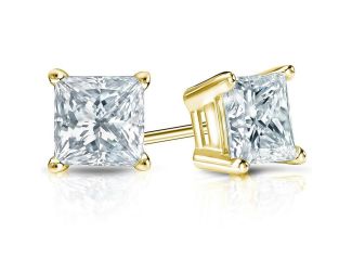 PARIKHS Princess Cut Prestige Diamond  Stud 14K Yellow Gold 0.10ct IJ Color,SI1 Clarity