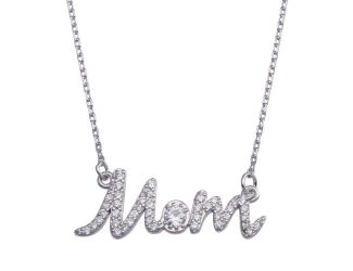 PARIKHS Rhodium Plated Clear CZ Script MOM Necklace in 925 Sterling Silver