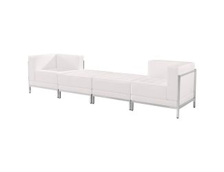 White LeatherSoft 4 Piece Modular Chair & Ottoman Set w/Taut Back &Seat