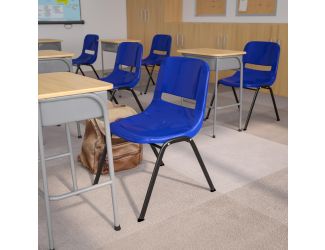 880 lb. Capacity Blue Ergonomic Shell Stack Chair with Contoured Waterfall Seat