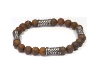 Men's Brown Bead Bronzite Stretch Bracelet