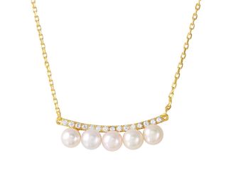 PARIKHS Curved Bar with CZ and Hanging Fresh Mother of Pearl Necklace in 925 Sterling Silver