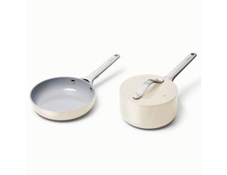 Nonstick Ceramic Minis Duo Cookware Set - Fry Pan & Saucepan Cream