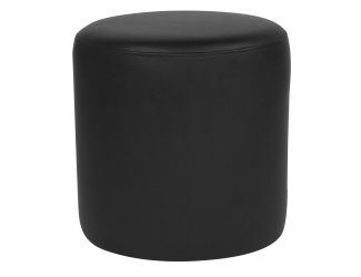 Taut Upholstered Round Ottoman Pouf in Black LeatherSoft - Home Furniture