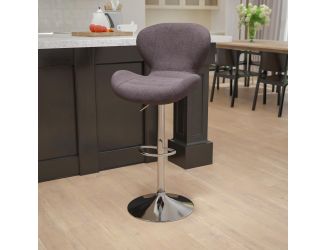 Contemporary Charcoal Fabric Adjustable Barstool with Curved Back & Chrome Base