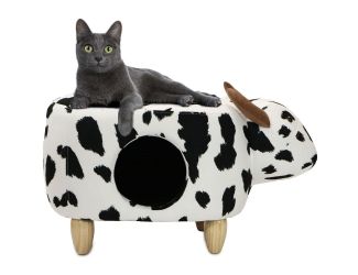 16-In. Seat Height Black-White Cow Animal Shape Pet House Ottoman Furniture for Nursery, Bedroom, Pl