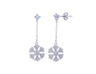 PARIKHS Rhodium Plated Dangling CZ Snow Flakes Earring in 925 Sterling Silver