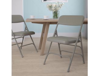 Curved Triple Braced & Double Hinged Gray Vinyl Metal Folding Chair