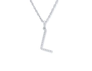 PARIKHS Diamond Initial 'L' Pendant Necklace in 18k White Gold over Sterling Silver 0.10ct IJK-I2
