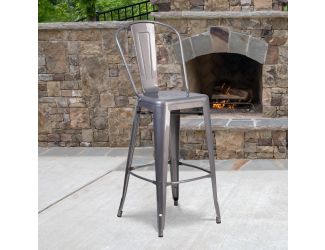 30" High Clear Coated Indoor Barstool with Back