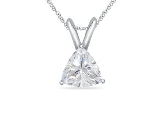 Bright White Pristine Trillion Lab Grown Diamond Pendant with chain, 14K White Gold 1.00ct, GH,VS