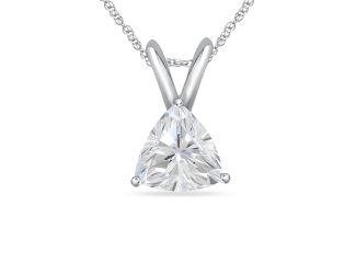 Bright White Pristine Trillion Lab Grown Diamond Pendant with chain, 14K Rose Gold 1.00ct, GH,VS