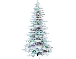 10-Ft. Flocked Mountain Pine Christmas Tree with Multi-Color LED String Lighting and Remote