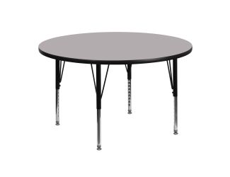 48" Round Grey Thermal Laminate Activity Table - Height Adjustable Short Legs