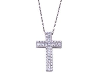 PARIKHS Rhodium Plated Cross CZ Necklace in 925 Sterling Silver