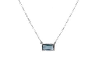 PARIKHS Rhodium Plated Blue CZ Rectangle Necklace in 925 Sterling Silver