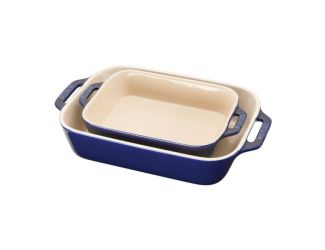 2pc Ceramic Rectangular Baking Dish Set Dark Blue