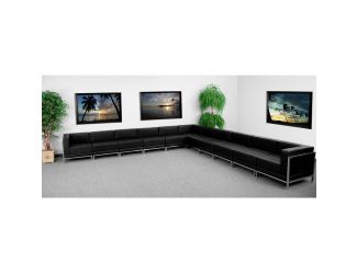 11 PC Black LeatherSoft Modular Sectional Configuration - Stainless Steel Legs