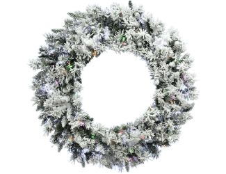 24-In. Mountain Pine Flocked Wreath with 3-Function Multi-Color LED Lights