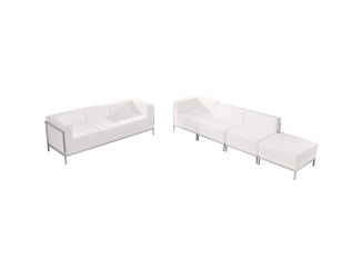 5 Piece White LeatherSoft Modular Sofa & Lounge Chair Set w/ Taut Back &Seat