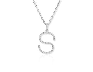 PARIKHS Diamond Initial 'S' Pendant Necklace in 18k White Gold over Sterling Silver 0.10ct IJK-I2