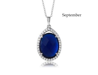 PARIKHS Rhodium Plated Oval CZ September Birthstone Necklace in 925 Sterling Silver