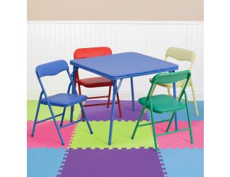 Kids Colorful 5 Piece Padded Folding Table and Chair Set - Kids Game Table