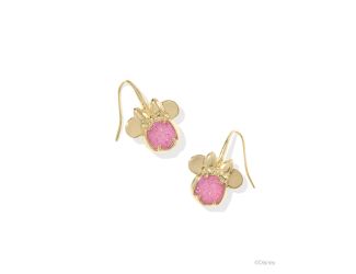 Disney Gold Minnie Mouse Drop Earrings in Hot Pink Drusy