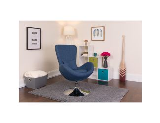 Blue Fabric Swivel Side Reception Chair with Bowed Seat - Guest Seating