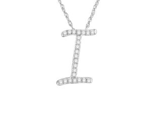 PARIKHS Diamond Initial Pendant Alphabet 'I' in 14K White Gold over Sterling Silver 0.10ct, IJK - I3