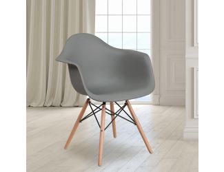 Moss Gray Plastic Chair with Arms and Wooden Legs - Accent & Side Chair