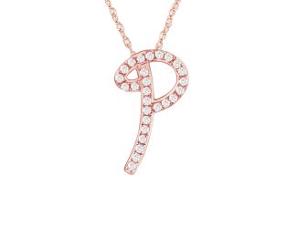 PARIKHS Initial Pendant Alphabet 'P' in CZ with chain in 925 Sterling Silver with Rose Plating