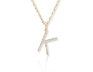 PARIKHS Diamond Initial 'K' Pendant Necklace in 18k Yellow Gold over Sterling Silver 0.10ct IJK-I2