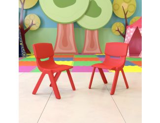 2 Pack Red Plastic Stackable School Chair with 13.25"H Seat, K-2 School Chair