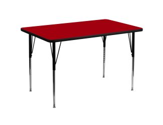 36"W x 72"L Rectangular Red Thermal Laminate Adjustable Activity Table
