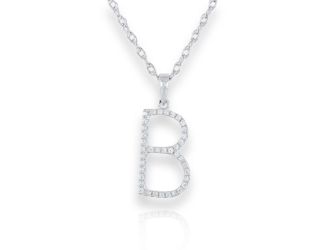 PARIKHS Initial Pendant Alphabet 'B' in CZ with chain in 925 Sterling Silver