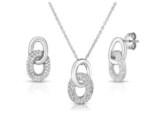 White Topaz Chain Link Earrings and Necklace Set