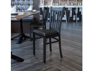 Black Vertical Back Metal Restaurant Chair - Black Vinyl Seat
