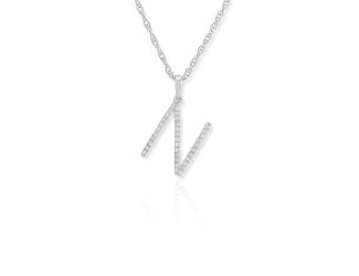 PARIKHS Diamond Initial 'N' Pendant Necklace in 18k White Gold over Sterling Silver 0.10ct IJK-I2