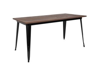 30.25" x 60" Rectangular Black Metal Indoor Table with Walnut Rustic Wood Top