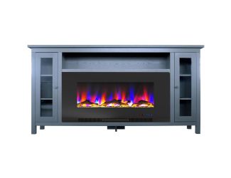 Somerset 70-In. Slate Blue Electric Fireplace TV Stand with Multi-Color LED Flames, Driftwood Log Di
