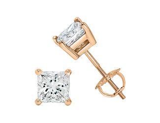 PARIKHS Princess Cut  Diamond Screw Back Stud 14K Rose Gold 0.06ct IJK Color,I1 Clarity