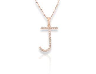 PARIKHS Diamond Initial Pendant Alphabet 'J' in 10K Rose Gold 0.10 ct , IJK color - I3 clarity