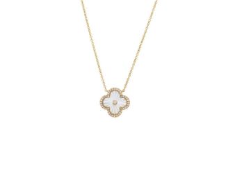Diamond Pave Stone Pendant Necklace 14K Size 18"