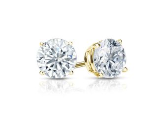 Certified PARIKHS Round Privilege Diamond  Stud 18K Yellow Gold 0.35ct HIJ Color,VS2 Clarity