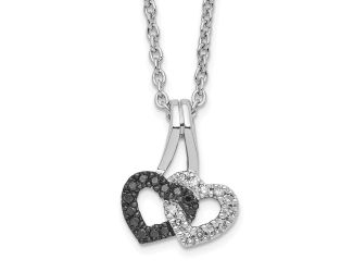 Sterling Silver Rhodium Plated White Night Black & White Diamond Heart Pendant Necklace