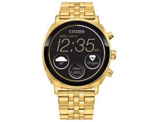 Citizen Unisex Smart Wear OS watch, Gold-Tone Stainless Steel Bracelet and Black dial