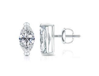 Bright White Pristine Marquise Lab Grown Diamond Screwback Stud in 14K White Gold 1.20ct, GH, VS