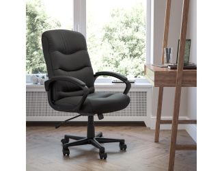 Mid-Back Black LeatherSoft Office Chair with Three Line Horizontal Stitch Back